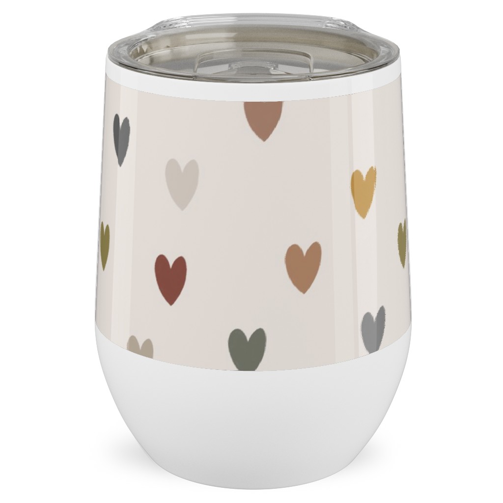 Earthy Colored Hearts - Multi Muted Stainless Steel Travel Tumbler, 12oz, Beige, Pearl