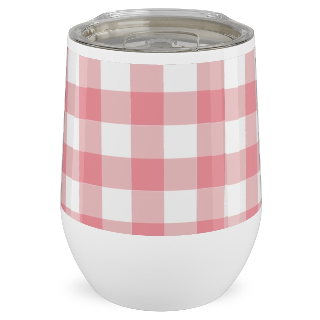 Simple Gingham Stainless Steel Travel Tumbler, 12oz, Pink