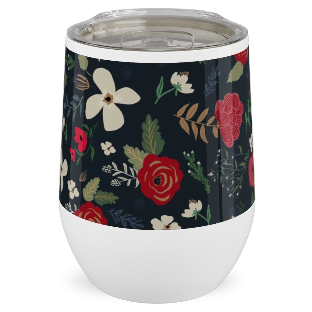 Fancy Winter - Navy Background Stainless Steel Travel Tumbler, 12oz, Black, Black