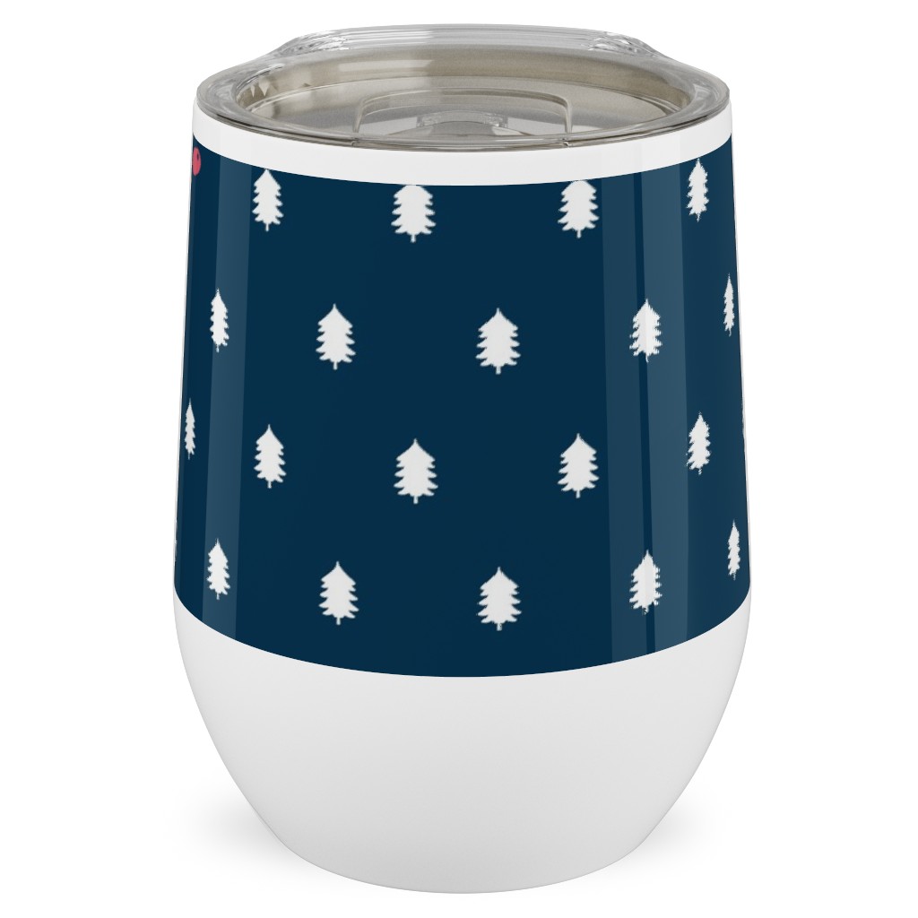 Modern Christmas Deer - Navy Stainless Steel Travel Tumbler, 12oz, Blue, True Blue