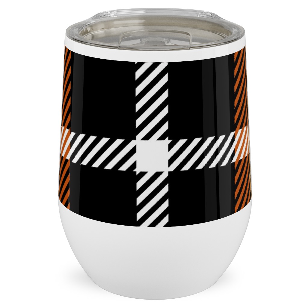Orange and Black Plaid Stainless Steel Travel Tumbler, 12oz, Orange, Orange
