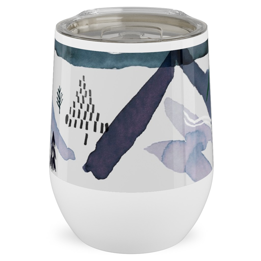 Watercolor Mountains Landscape - Blue Stainless Steel Travel Tumbler, 12oz, Blue, True Blue