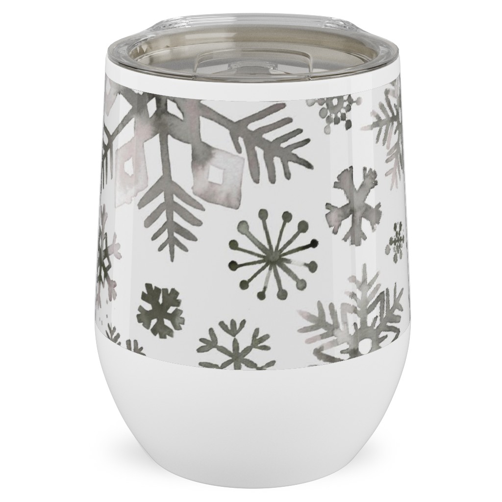 Winter Snowflakes - Gray Stainless Steel Travel Tumbler, 12oz, Gray, Gray