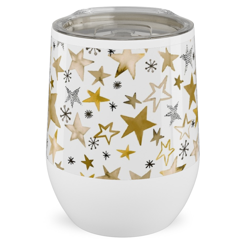 Winter Stars Christmas - Gold Stainless Steel Travel Tumbler, 12oz, Yellow