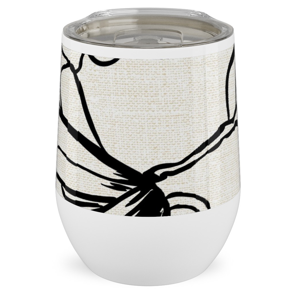 Magnolia Garden - Textured - White & Black Stainless Steel Travel Tumbler, 12oz, Beige, Pearl