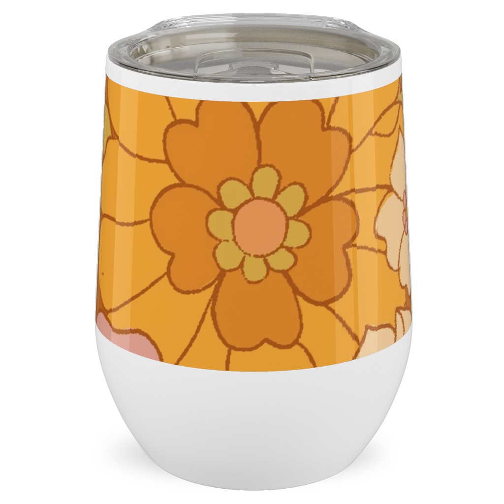 Avery Retro Floral Stainless Steel Travel Tumbler, 12oz, Orange