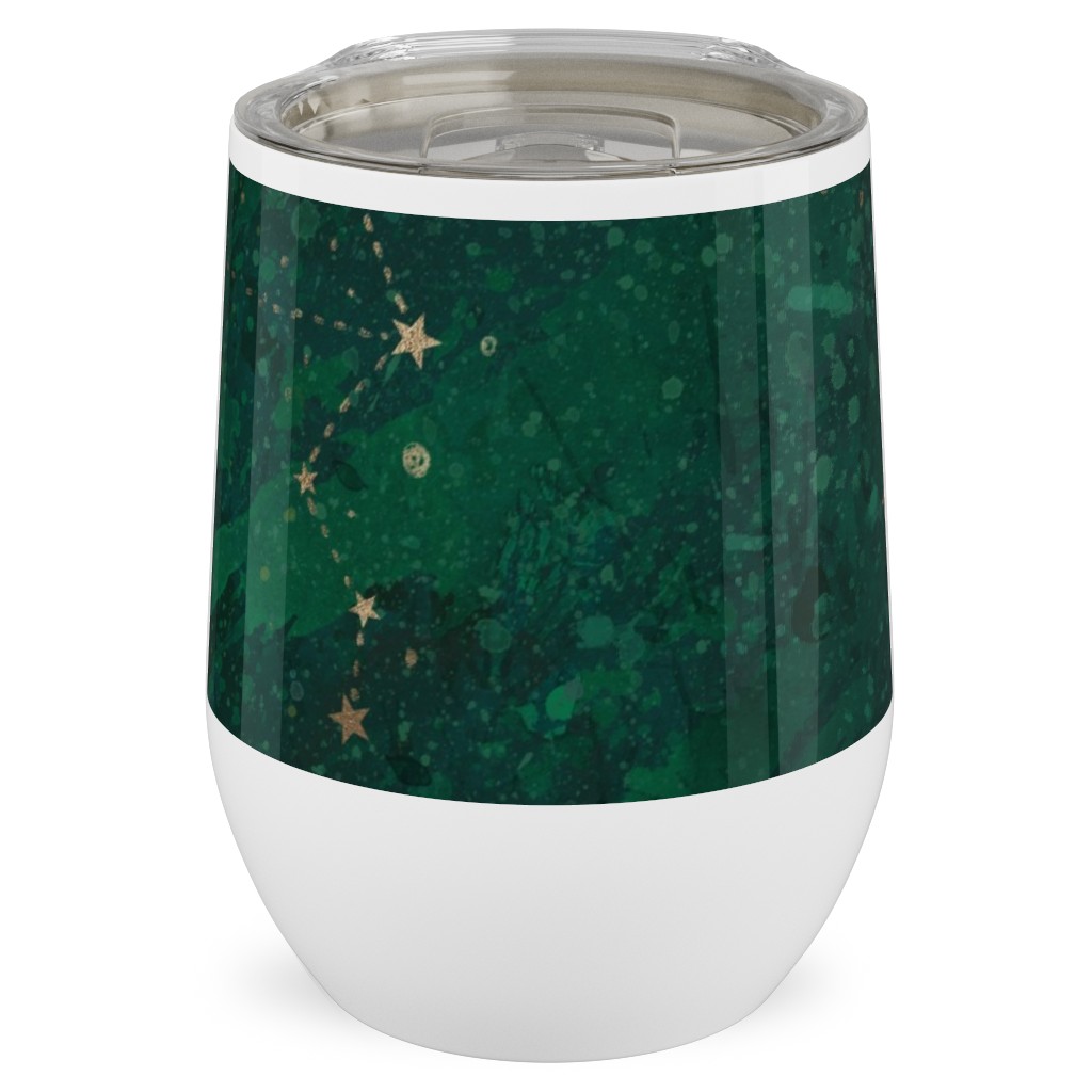 Moon and Stars - Green Stainless Steel Travel Tumbler, 12oz, Green