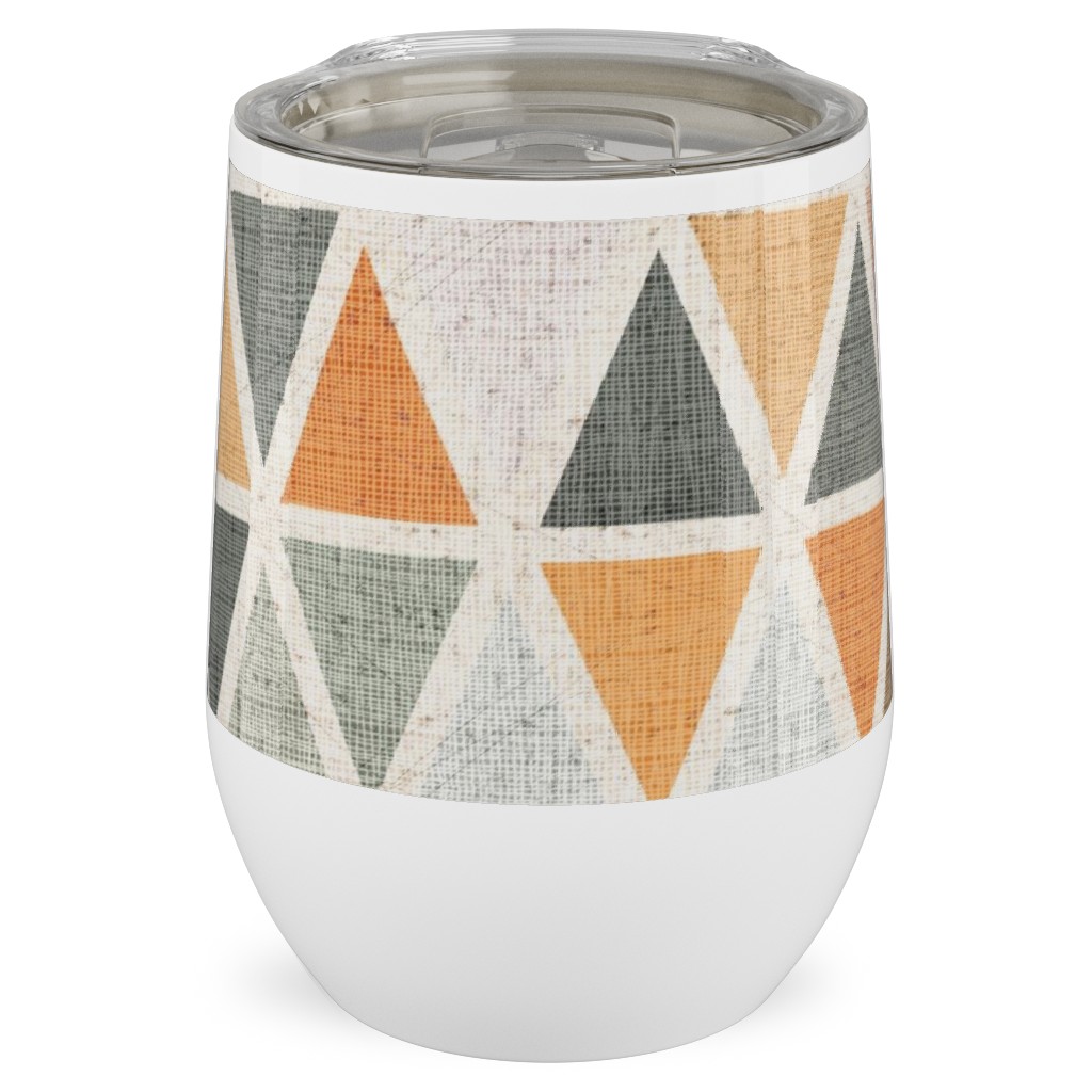 Triangles - Grey and Orange Stainless Steel Travel Tumbler, 12oz, Multicolor
