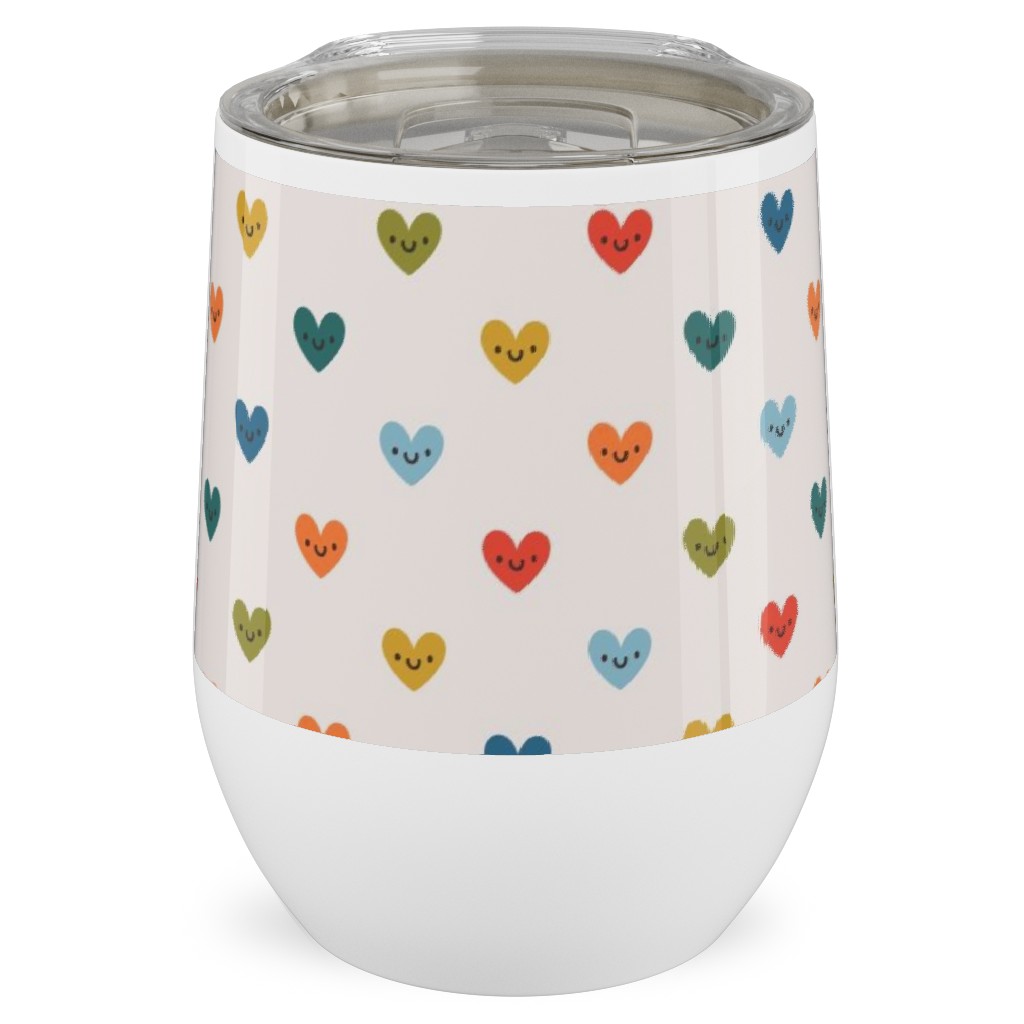 Cute Colored Hearts - Multi Stainless Steel Travel Tumbler, 12oz, Multicolor