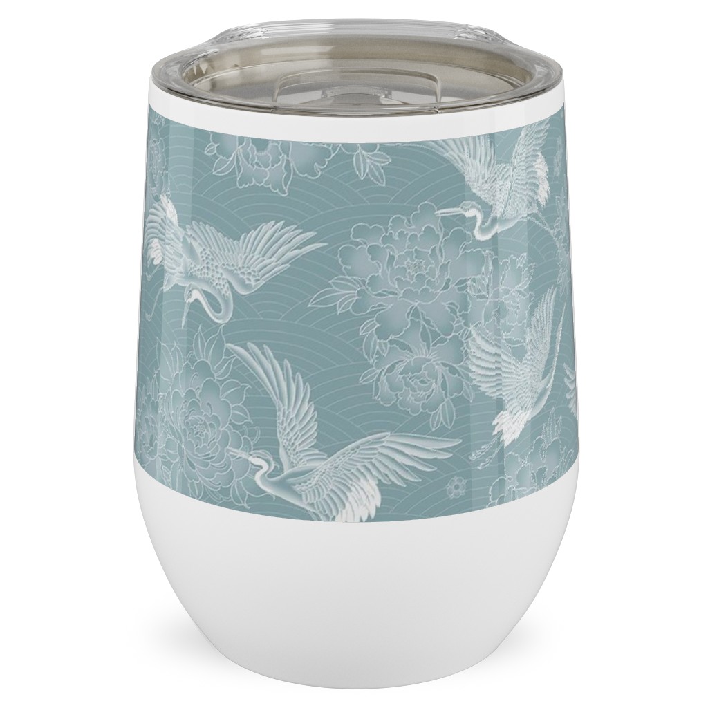 Majestic Cranes - Blue Stainless Steel Travel Tumbler, 12oz, Blue, True Blue