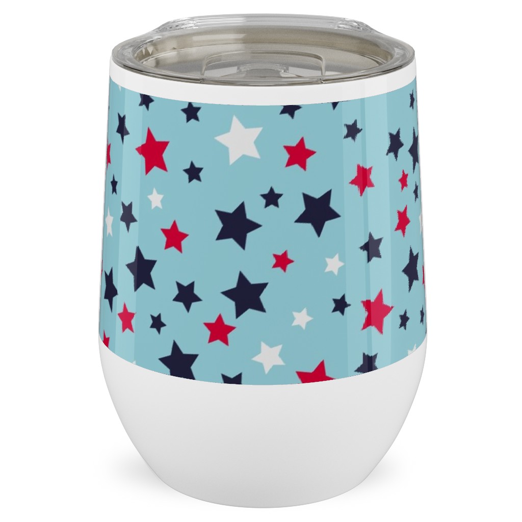 Scattered Stars - Blue Red and White Stainless Steel Travel Tumbler, 12oz, Blue, True Blue