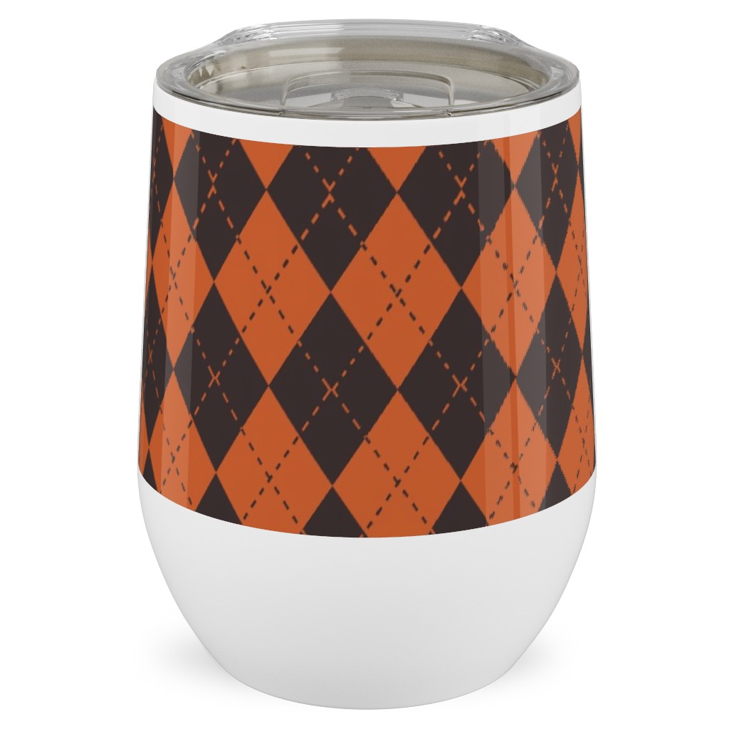 Halloween Argyle - Orange and Black Stainless Steel Travel Tumbler, 12oz, Orange, Orange