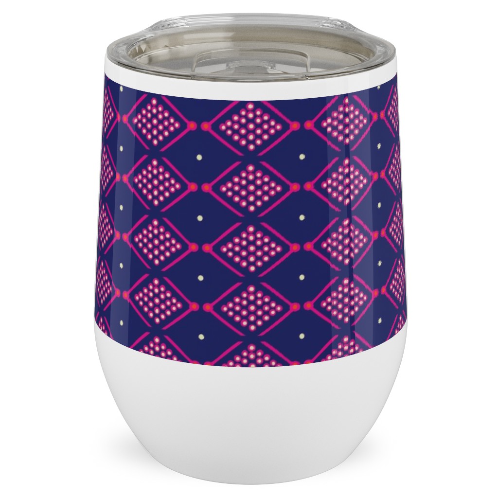 Tribal Geometric - Navy and Purple Stainless Steel Travel Tumbler, 12oz, Blue