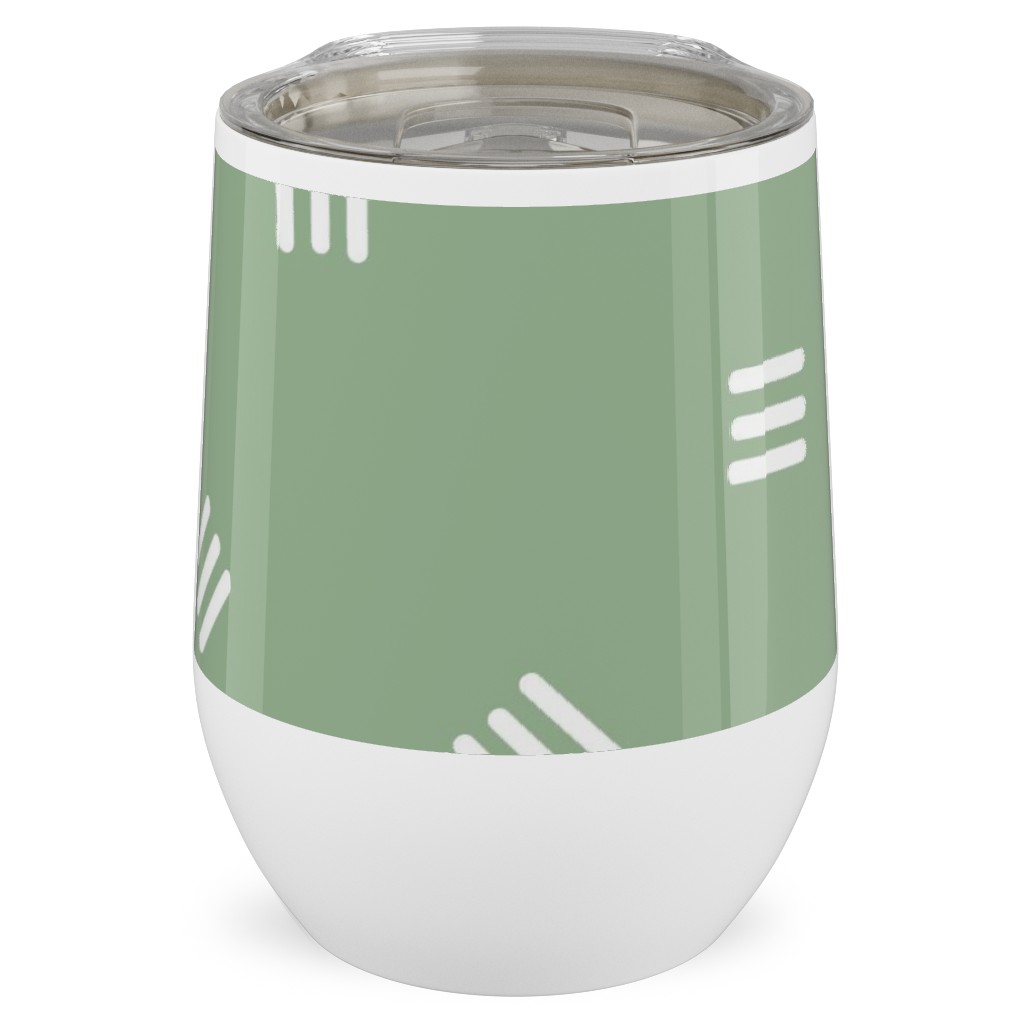 Tossed Groups of Lines - Sage Green Stainless Steel Travel Tumbler, 12oz, Green