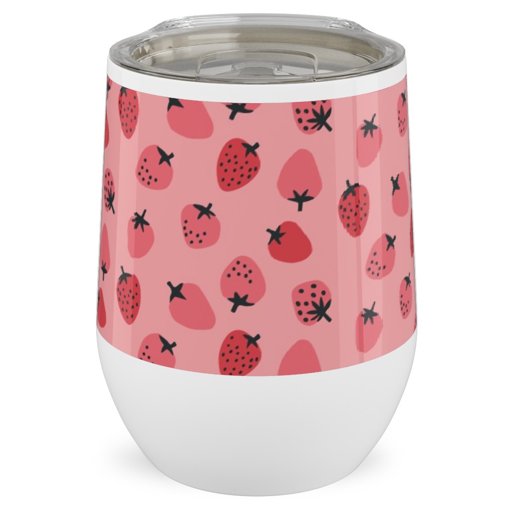 Red Strawberries - Pink Stainless Steel Travel Tumbler, 12oz, Pink