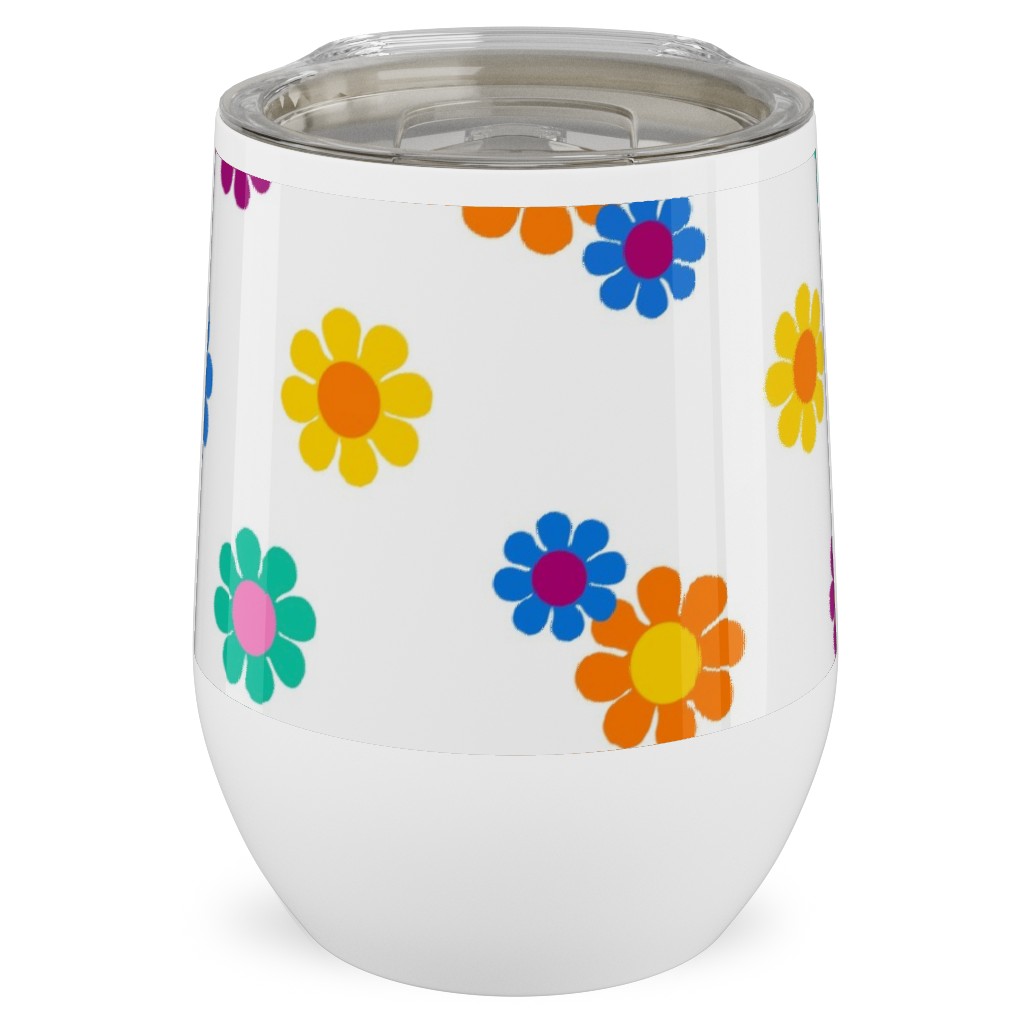 Rainbow Groovy Flowers Stainless Steel Travel Tumbler, 12oz, Multicolor