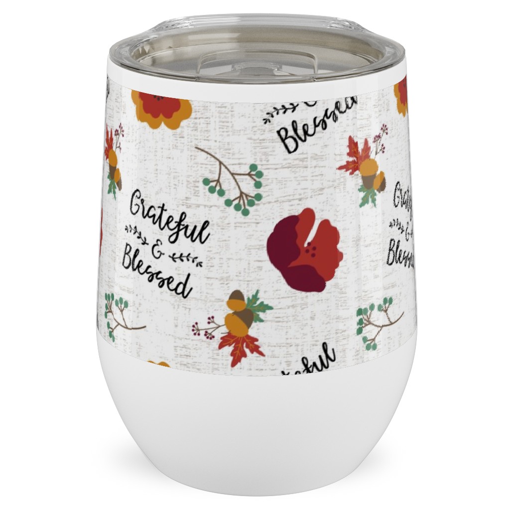 Grateful & Blessed Stainless Steel Travel Tumbler, 12oz, Multicolor