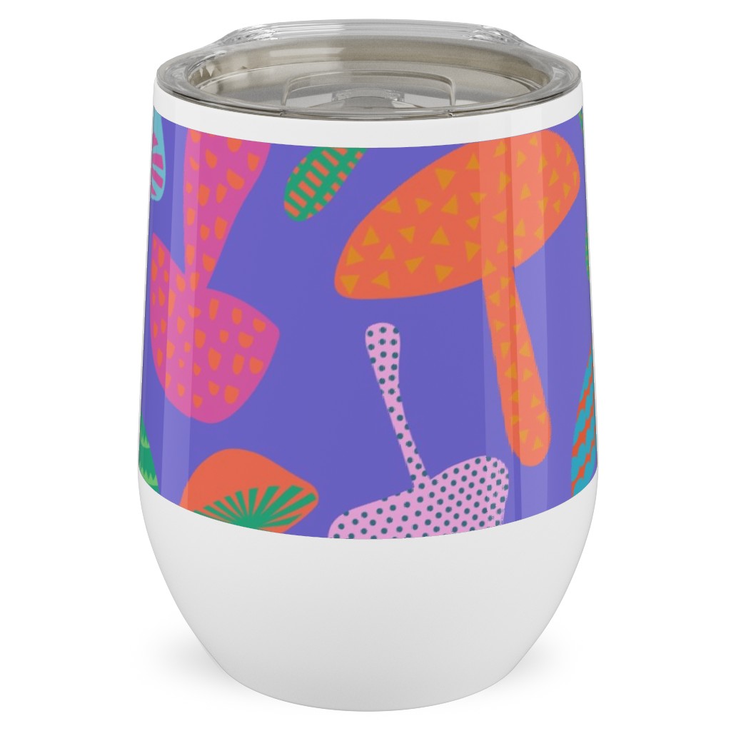 Mushroom Tossed - Bold Stainless Steel Travel Tumbler, 12oz, Purple, Purple