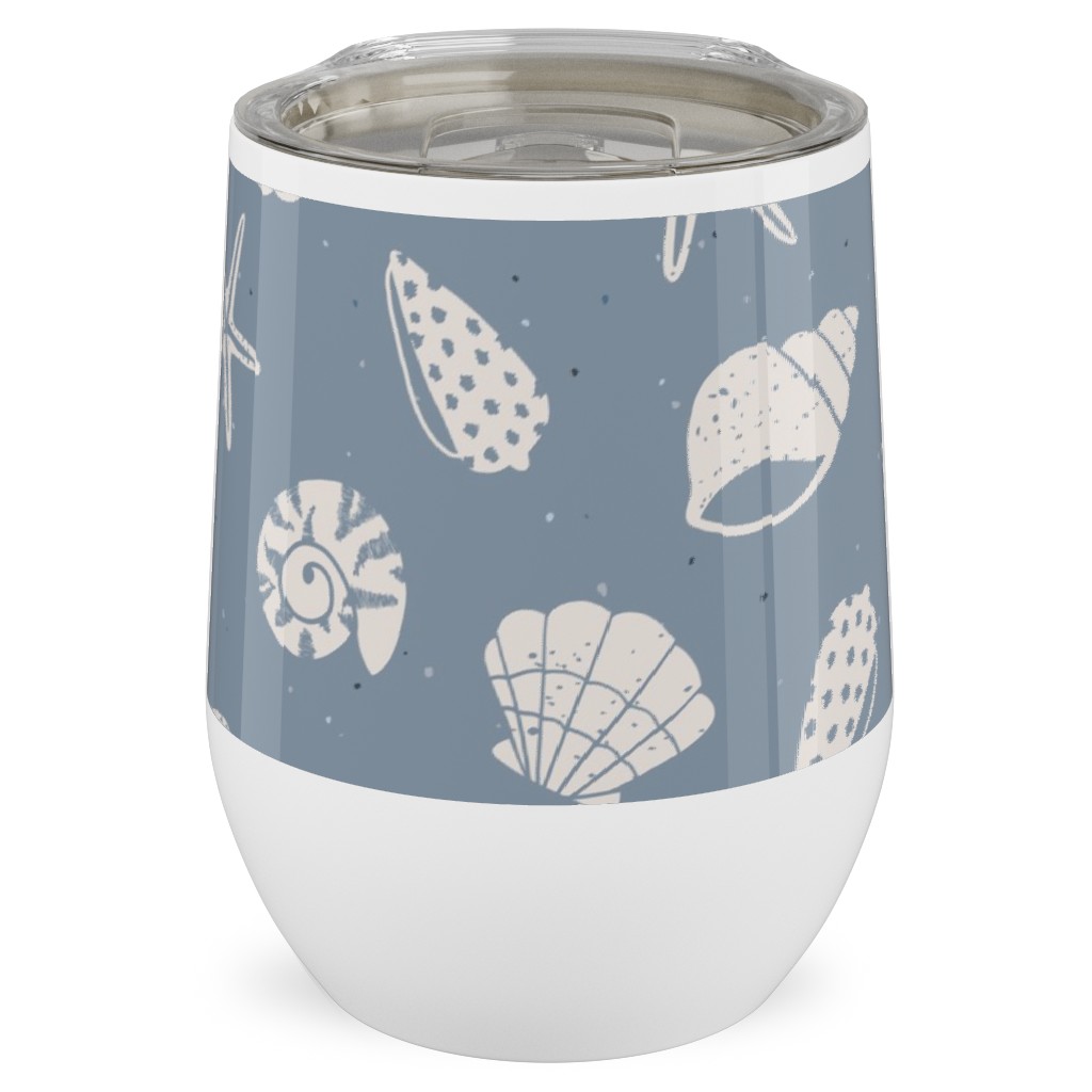 Seashells Summer Beach - Dusty Blue Stainless Steel Travel Tumbler, 12oz, Blue