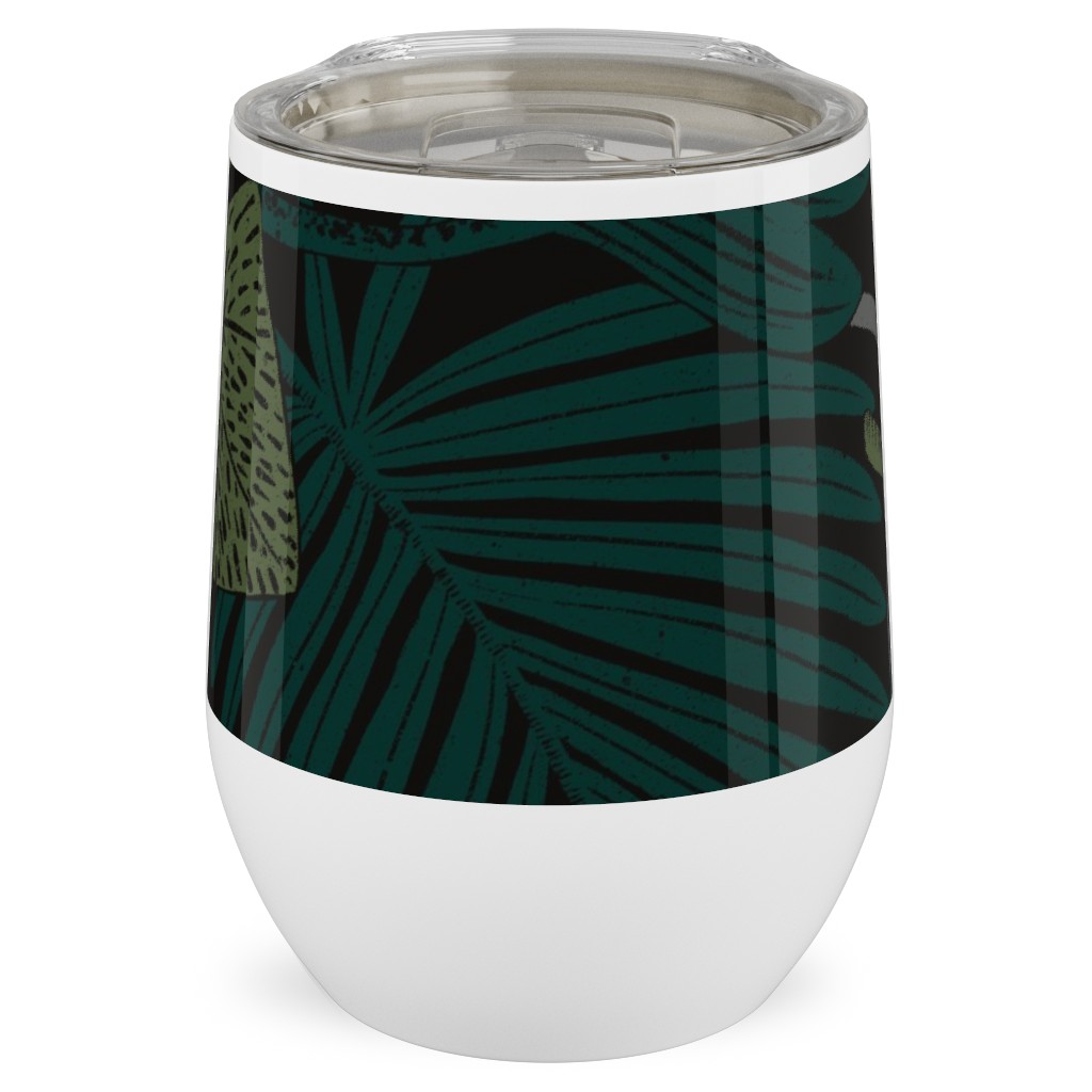 Moody Tropical Floral - Orange on Black Stainless Steel Travel Tumbler, 12oz, Green, Classic Green