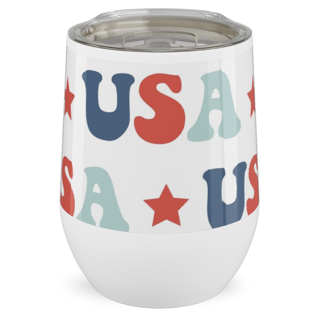 Usa Groovy Vintage - White Stainless Steel Travel Tumbler, 12oz, Multicolor
