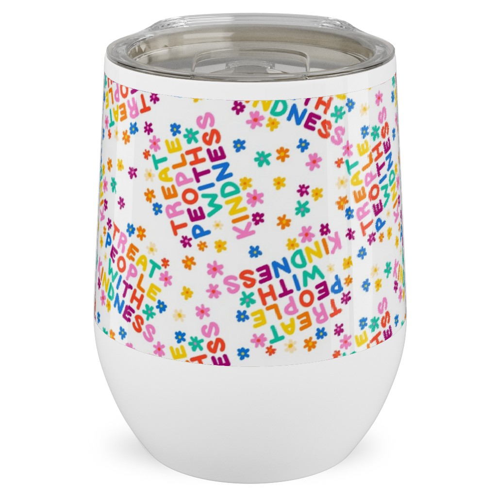 Treat People With Kindness - Groovy Florals - Bright Stainless Steel Travel Tumbler, 12oz, Multicolor