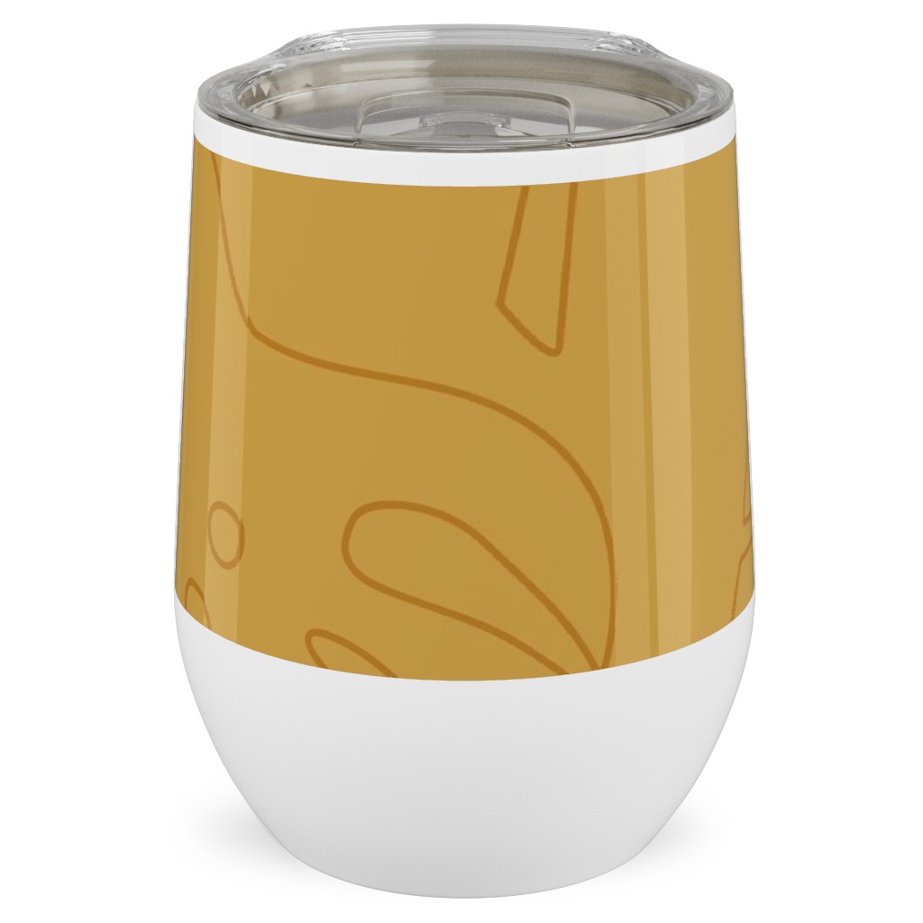 Tropical Leaves - Gold Stainless Steel Travel Tumbler, 12oz, Yellow