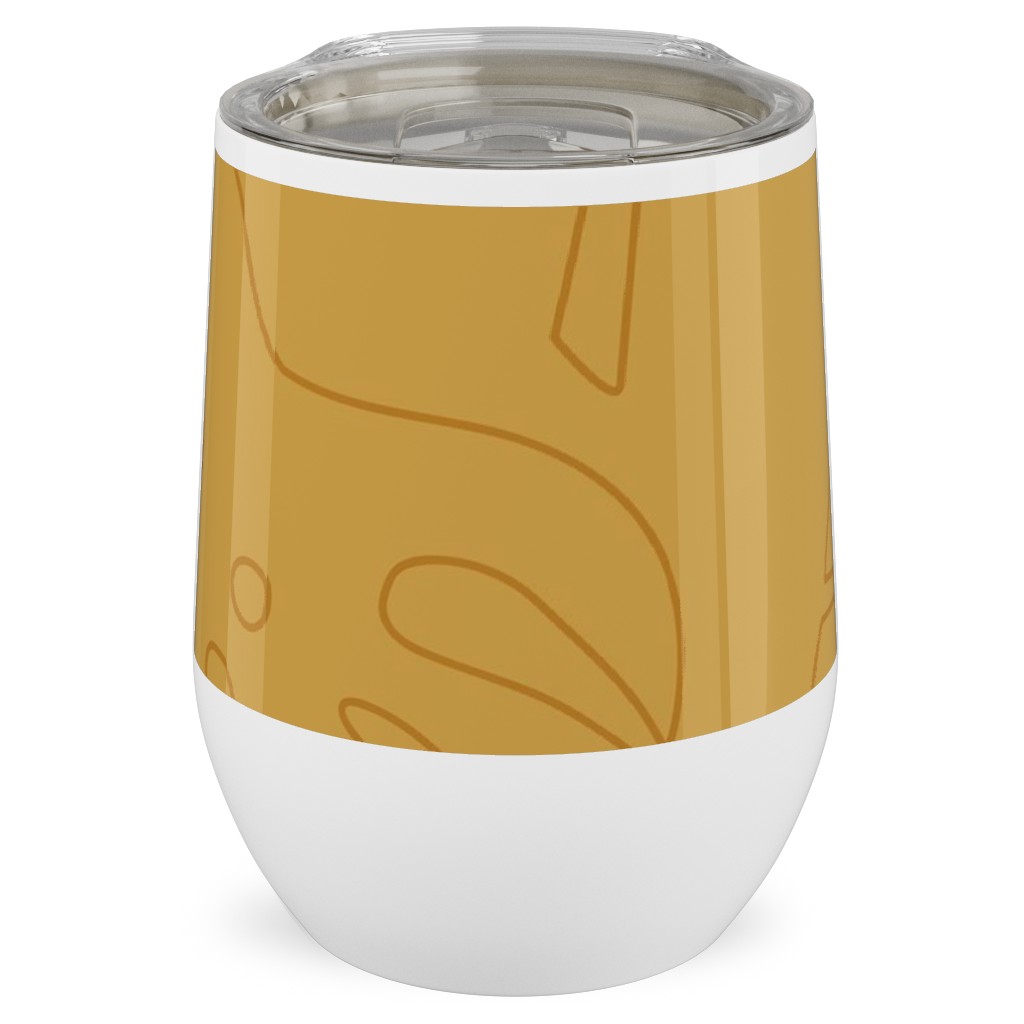 Tropical Leaves - Gold Stainless Steel Travel Tumbler, 12oz, Yellow, Classic Yellow