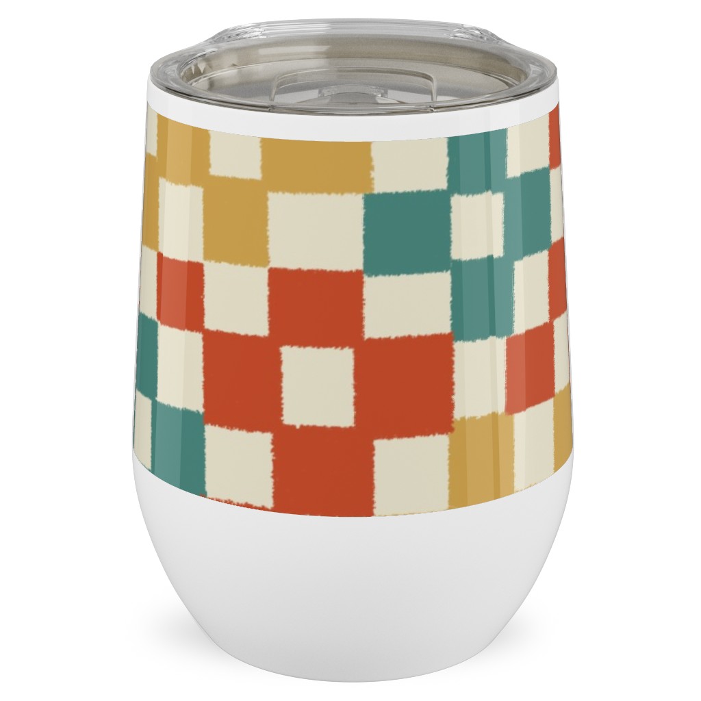 Wonky Checkerboard - Multi Stainless Steel Travel Tumbler, 12oz, Multicolor