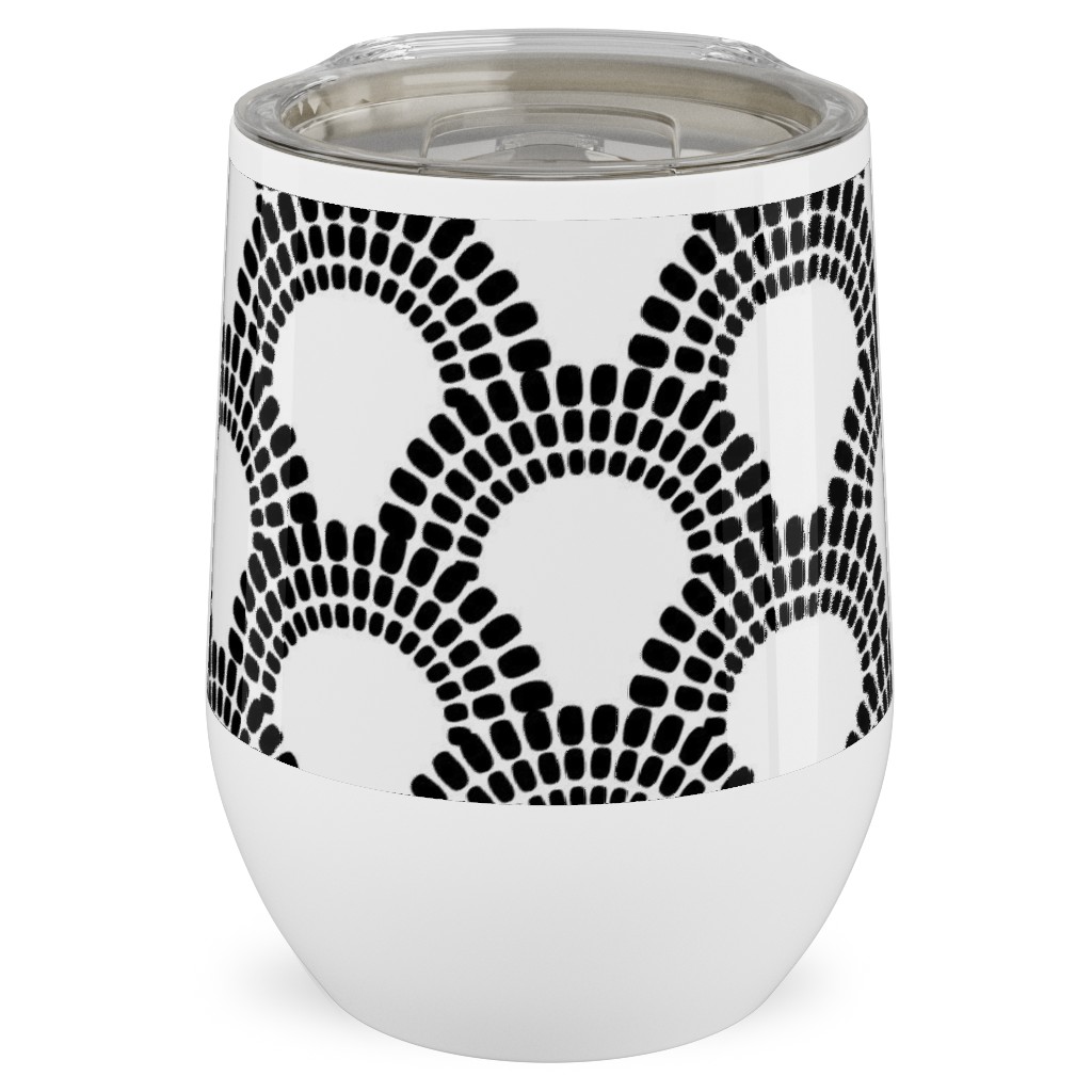 Scallops - Black and White Stainless Steel Travel Tumbler, 12oz, Black