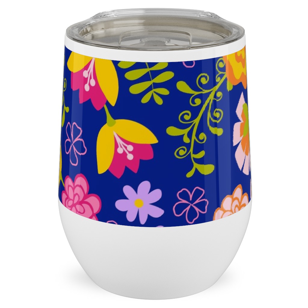 Fiesta Flowers - Multi Stainless Steel Travel Tumbler, 12oz, Multicolor