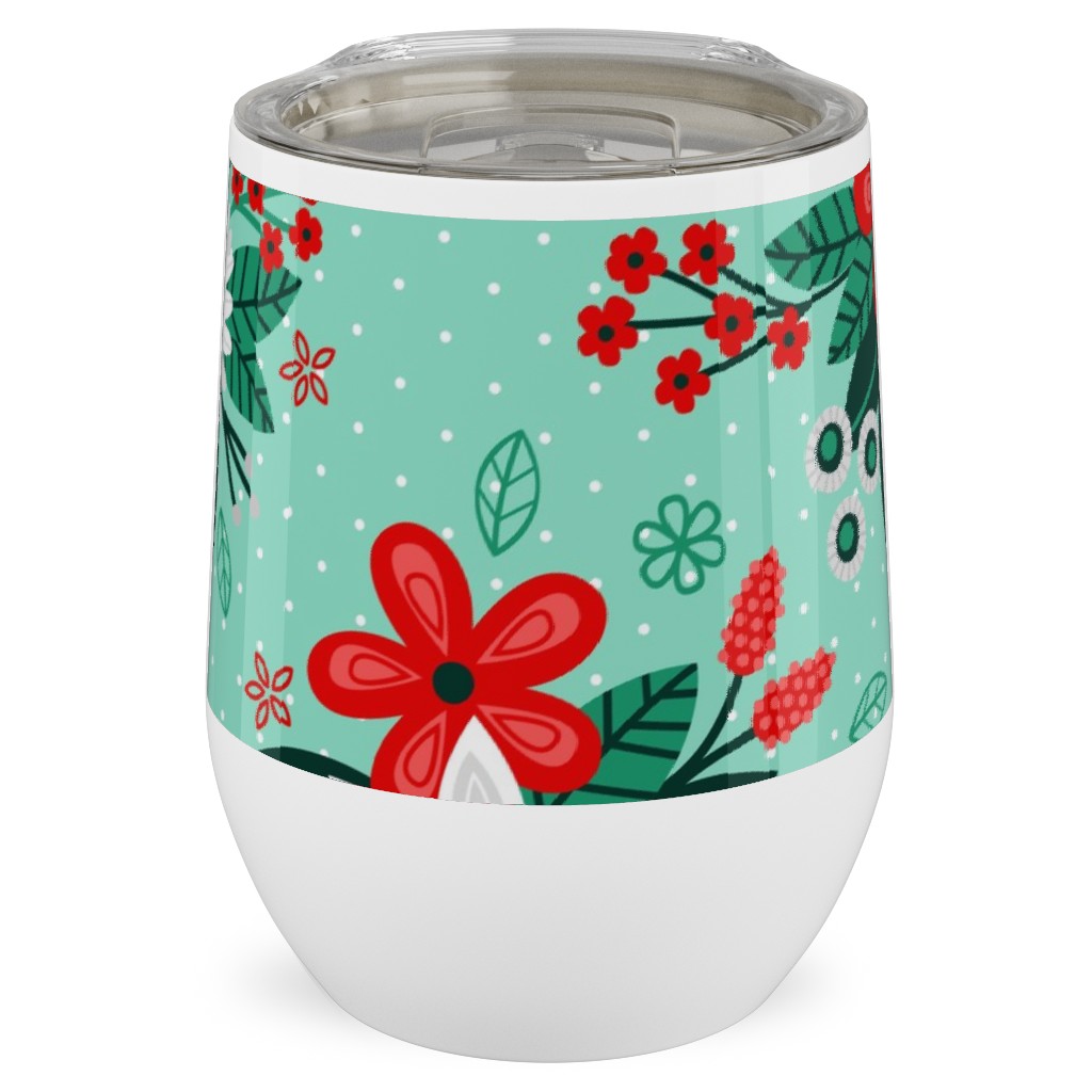 Holiday Floral Bouquet Stainless Steel Travel Tumbler, 12oz, Green