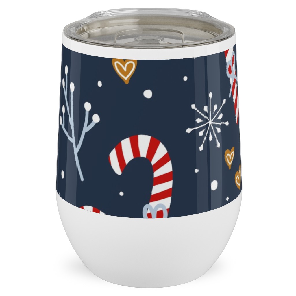 Candy Canes and Gingerbread Hearts Stainless Steel Travel Tumbler, 12oz, Blue