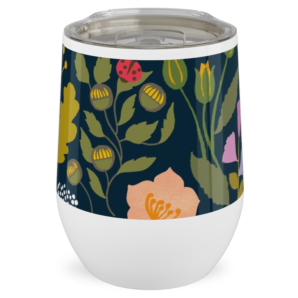 Garden Sprigs - Navy Stainless Steel Travel Tumbler, 12oz, Multicolor
