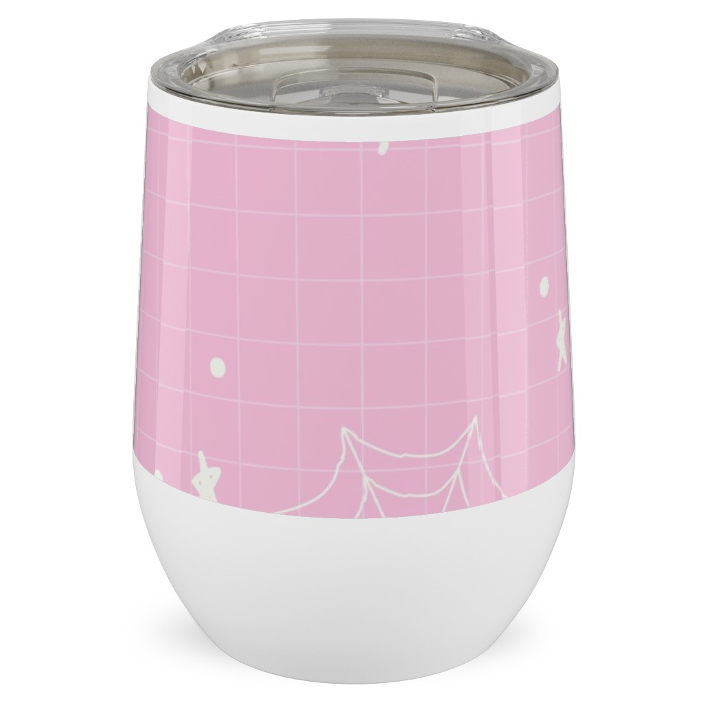 Pastel Halloween Web and Spider - Pink Stainless Steel Travel Tumbler, 12oz, Pink