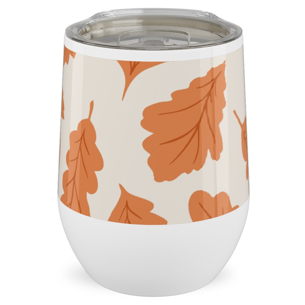 Autumn Leaves - Orange on Cream Stainless Steel Travel Tumbler, 12oz, Orange