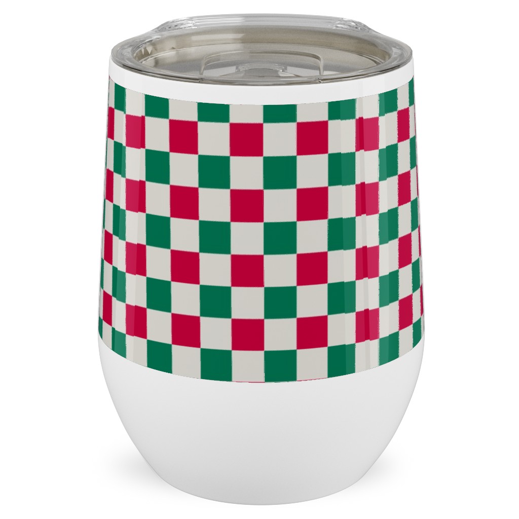Winter Gingham - Red and Green Stainless Steel Travel Tumbler, 12oz, Multicolor