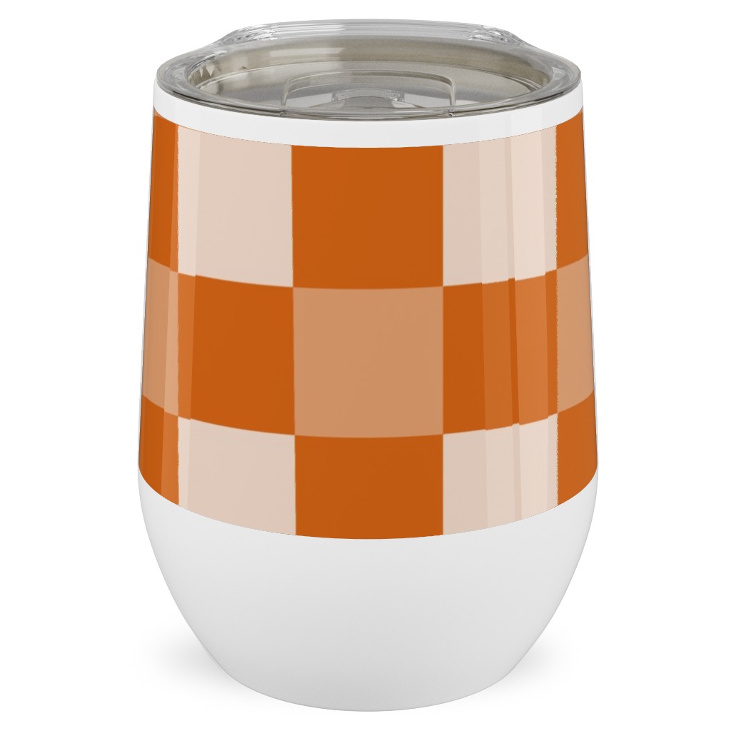 Orange Gingham Plaid Stainless Steel Travel Tumbler, 12oz, Orange
