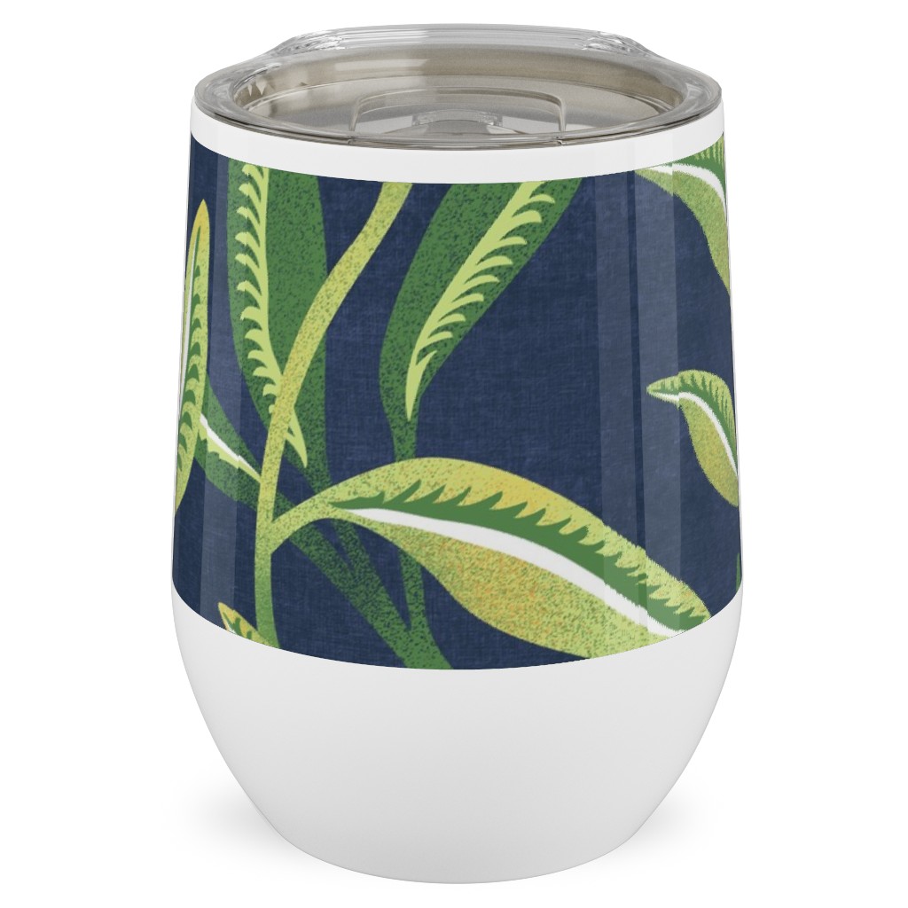 Green Leafy Vines - Blue and Green Stainless Steel Travel Tumbler, 12oz, Green
