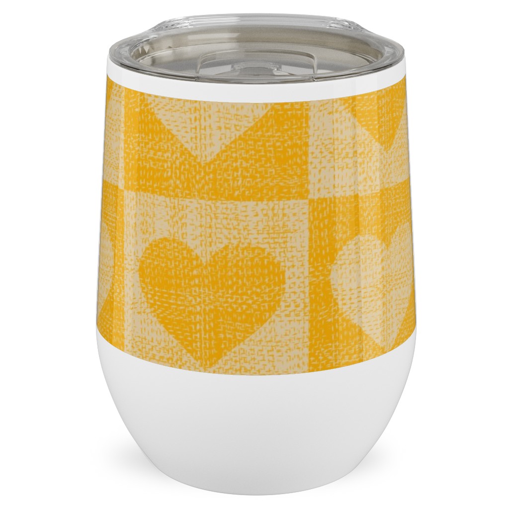 Love Hearts Check - Yellow Stainless Steel Travel Tumbler, 12oz, Yellow, Classic Yellow