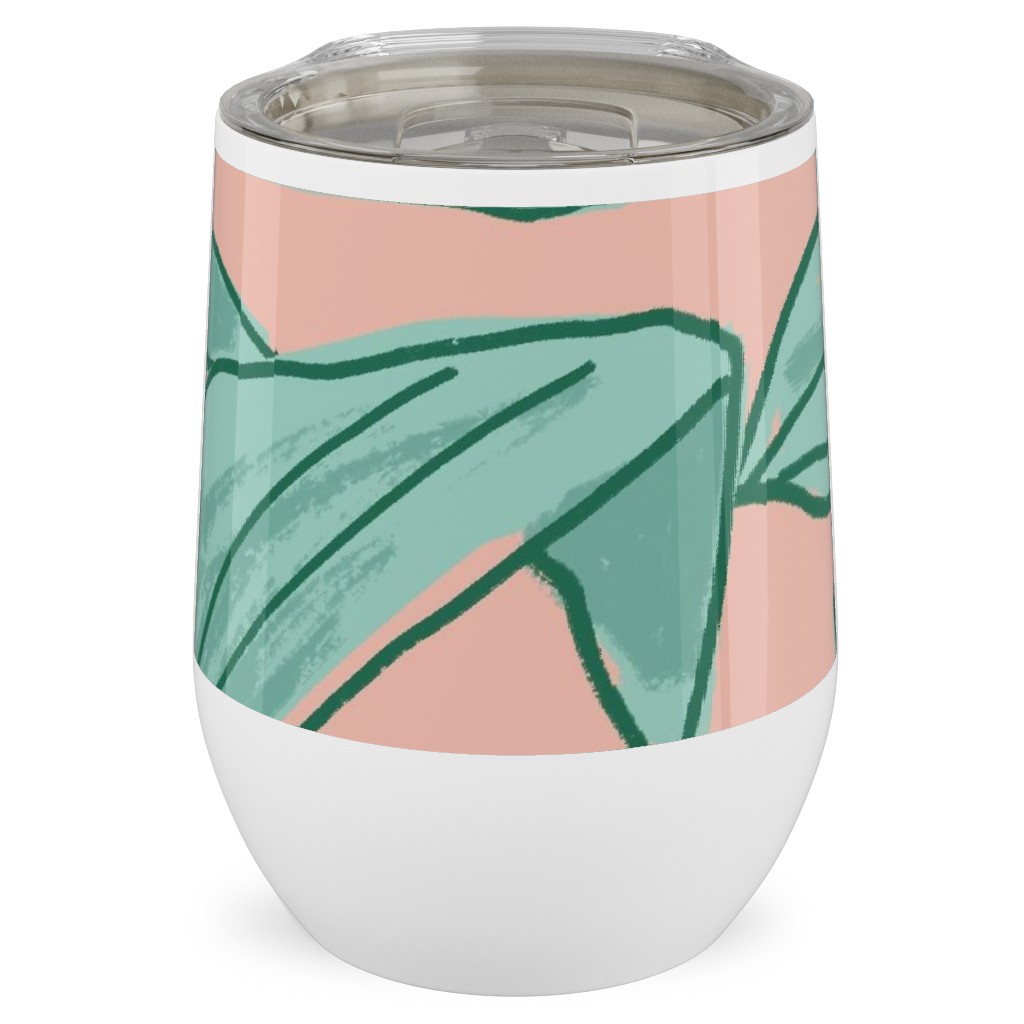 Lush Tropical Leaves - Pink and Mint Stainless Steel Travel Tumbler, 12oz, Green