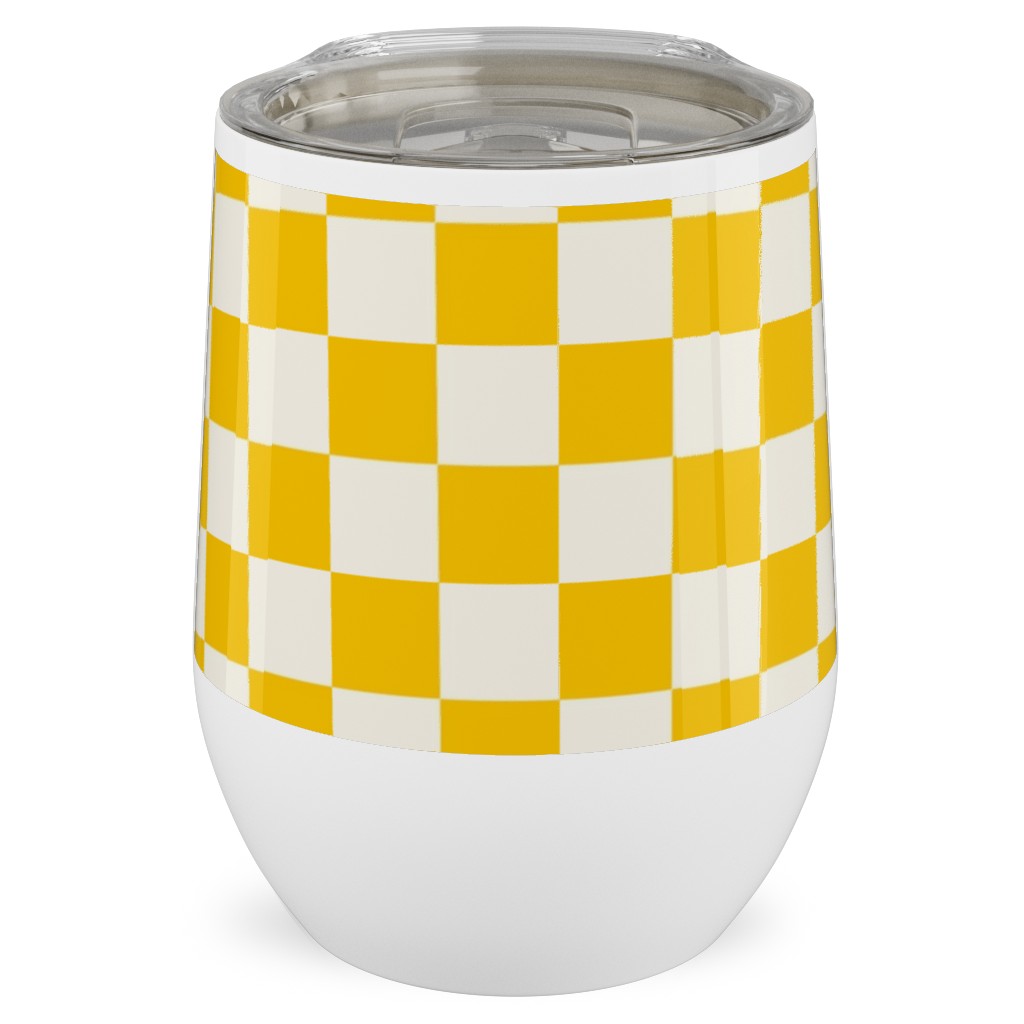 Checkered Pattern - Yellow Stainless Steel Travel Tumbler, 12oz, Yellow