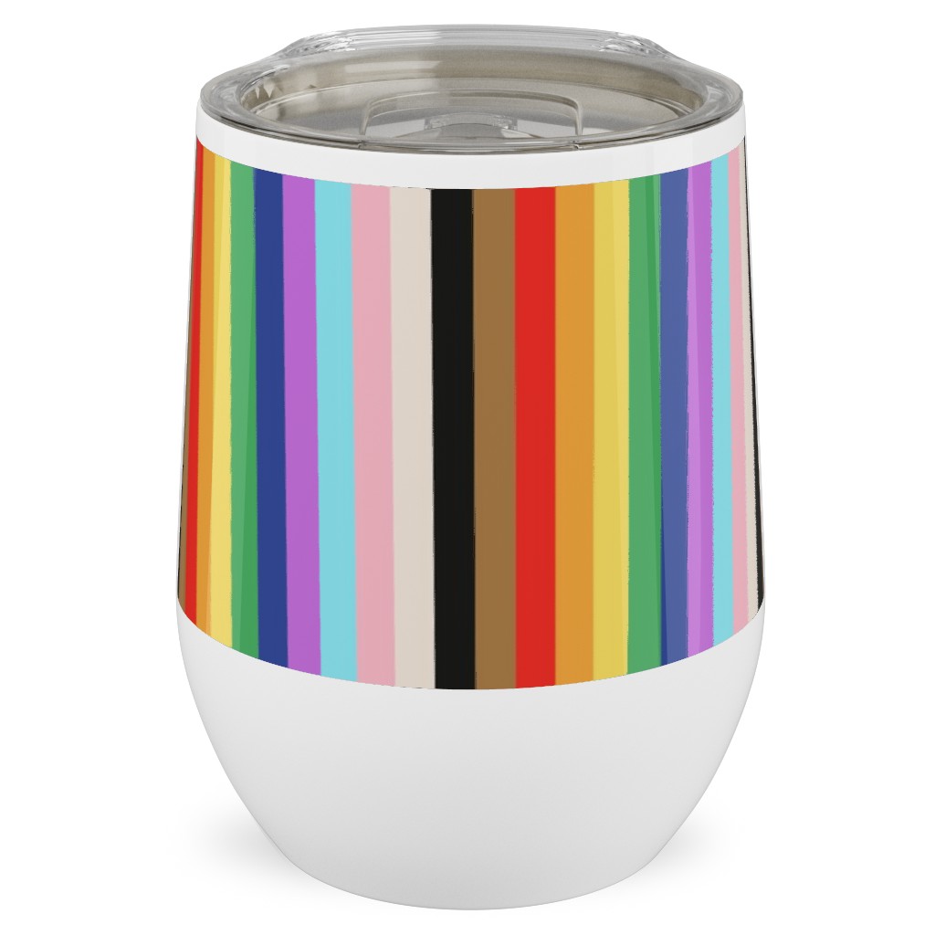 Lgbtq Stripes - Rainbow Pride Flag - Vertical Stainless Steel Travel Tumbler, 12oz, Multicolor