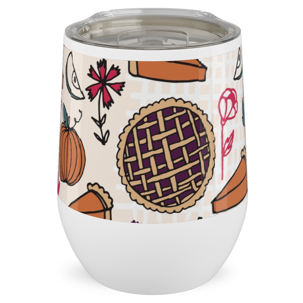 Thanksgiving Apple and Pumpkin Pies Stainless Steel Travel Tumbler, 12oz, Multicolor