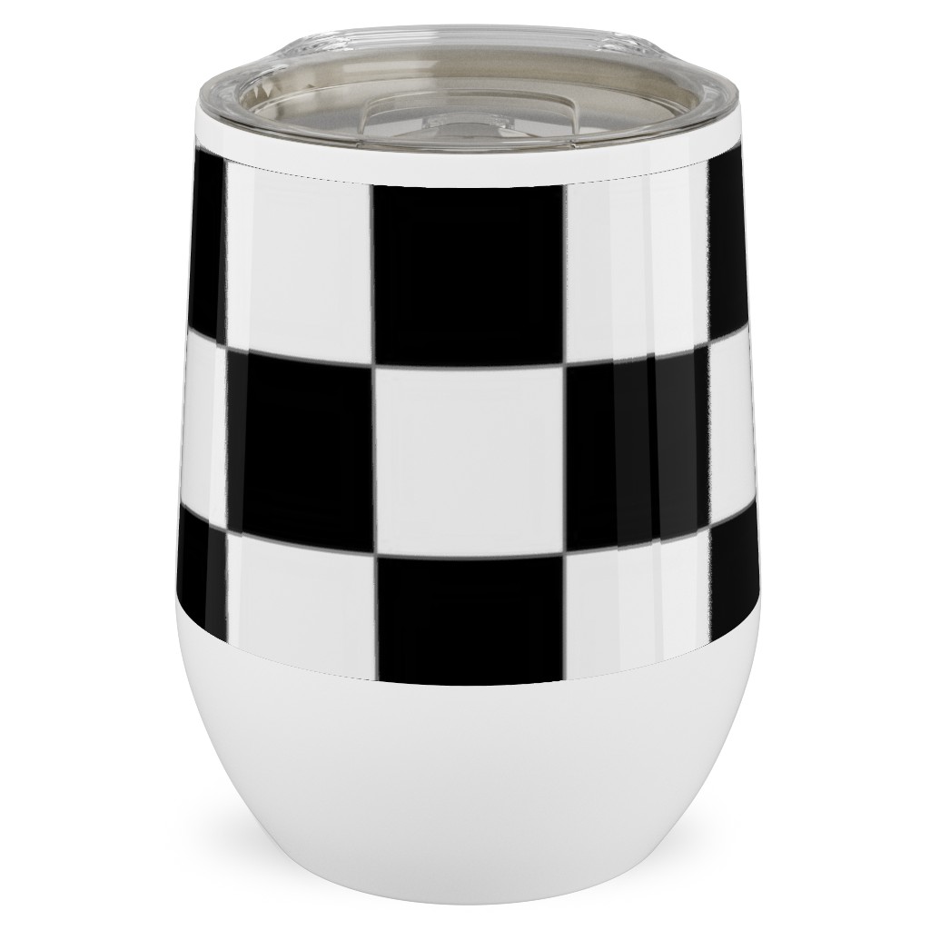 Checker - Black and White Stainless Steel Travel Tumbler, 12oz, Black, Black