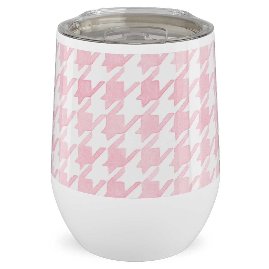 Happy Houndstooth Stainless Steel Travel Tumbler, 12oz, Pink, Pearl