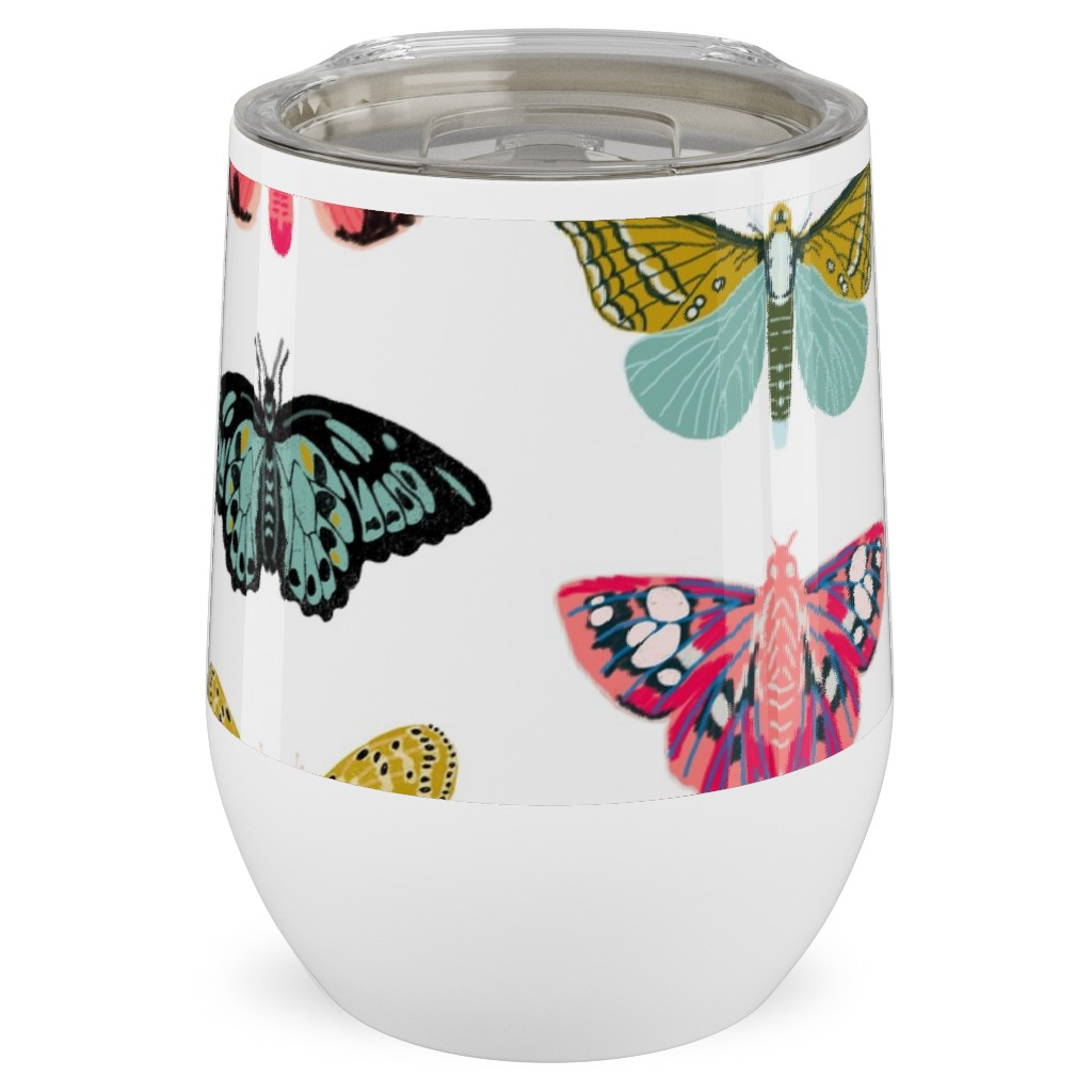 Moths and Butterflies Spring Garden - Light Stainless Steel Travel Tumbler, 12oz, Multicolor