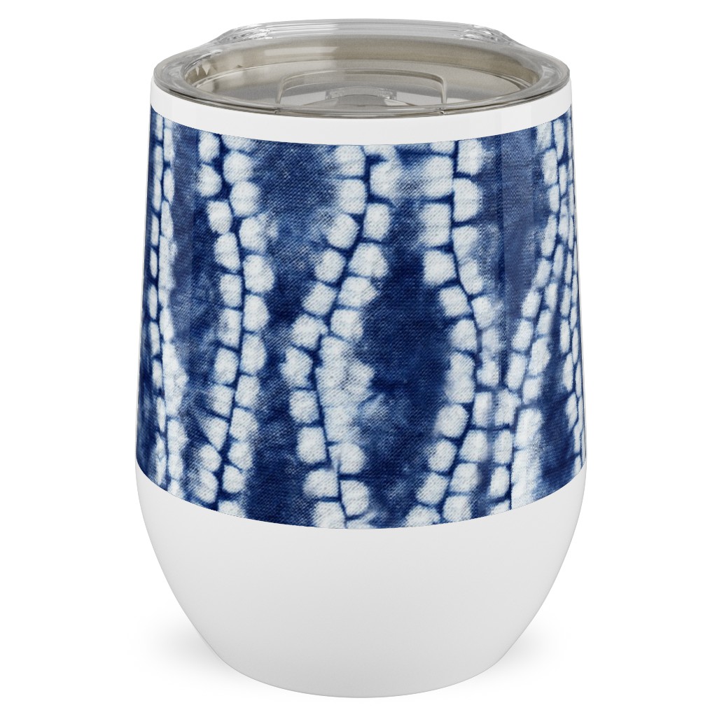 Shibori Ripples - Blue Stainless Steel Travel Tumbler, 12oz, Blue
