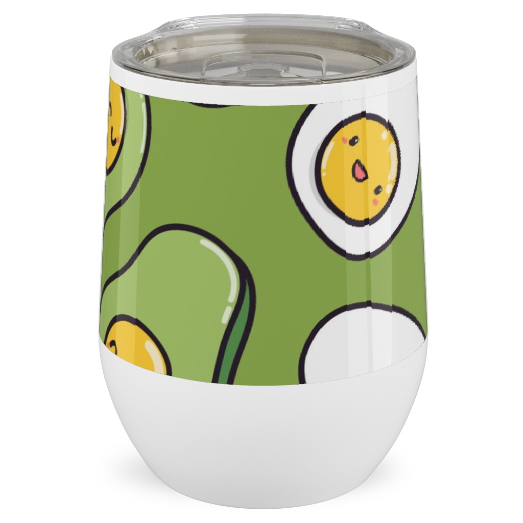 Cute Egg and Avocado - Green Stainless Steel Travel Tumbler, 12oz, Green