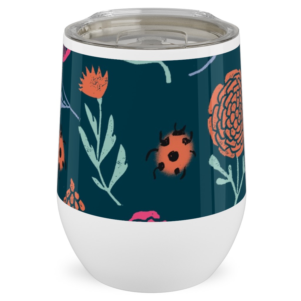 Spring Botanicals Linocut - Multi Stainless Steel Travel Tumbler, 12oz, Multicolor